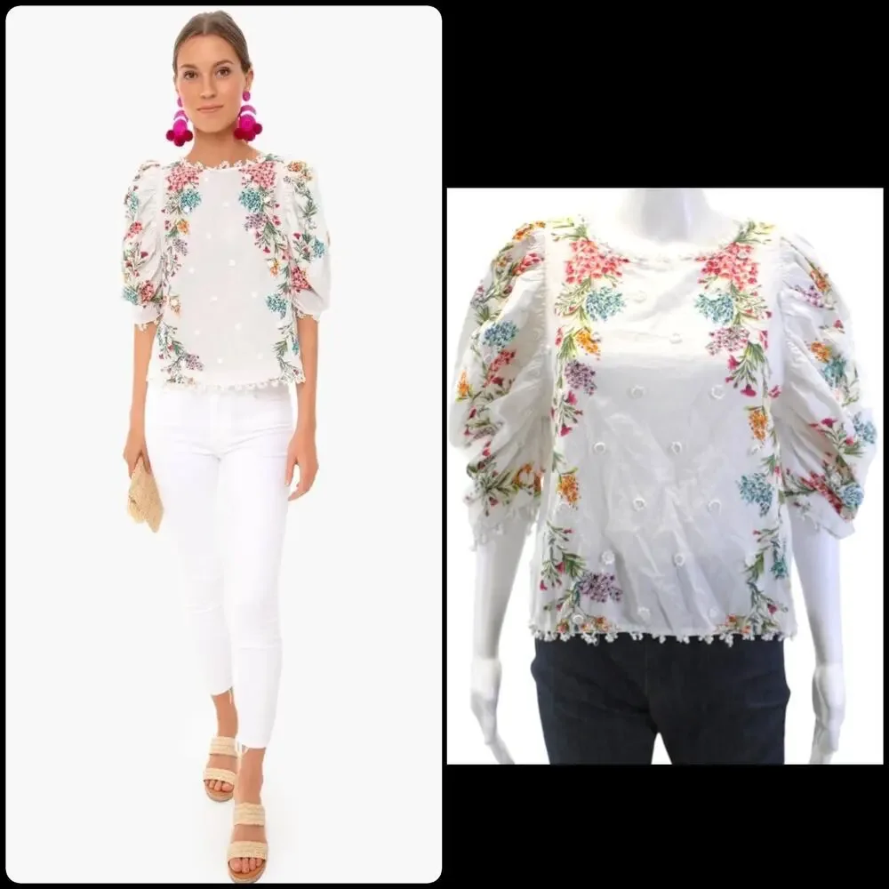 FARM‎ RIO Women’s Louise Floral Print Puff Sleeve Button Up Top In Multi Color